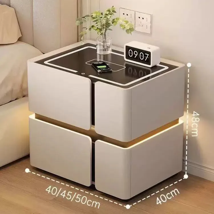 Light luxury smart bedside table, home black high-end sense, light luxury, wireless charging, storage