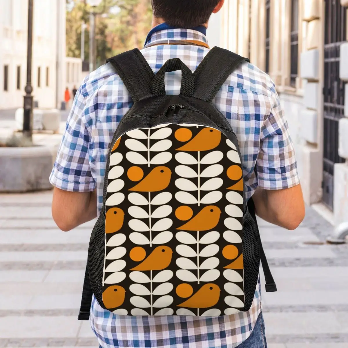 Multistem Birds Black White Orange Backpack Men Women College School Student Bookbag Fits 15 Inch Laptop Orla Kiely Scandi Bags