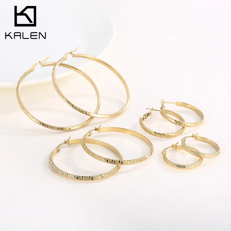 KALEN Fashion Gorgeous Gold Color Great Wall Pattern Hoop Earrings For Women Girls Unique Elegant Modern Jewelry Gifts Wholesale