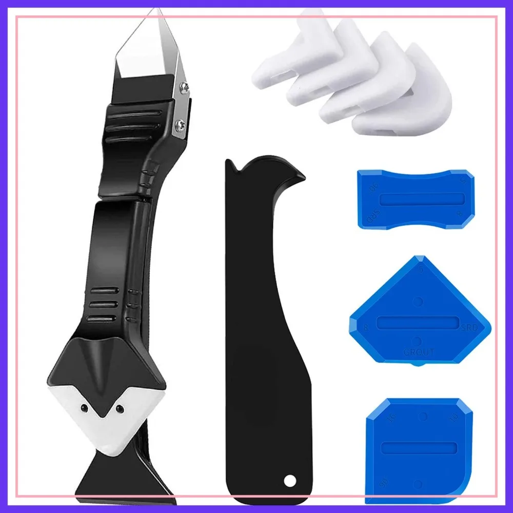 

Silicone Caulking Tool Kit, 3 in 1 Caulk Remover & Grout Removal Tool, with 4pc Glass Glue Angle Scraper