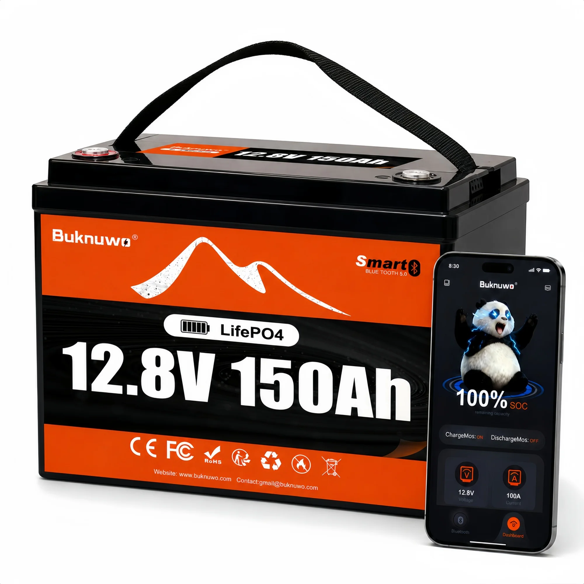 Buknuwo 12V/12.8V 150Ah LiFePO4 Lithium Battery Buletooth Power Energy Storage Battery, Built-in 100A BMS Grade A Cells, Low-Temp Protection, Capable Of Over 5000 Cycles Support Series/Parallel Battery For Solar, RV, Marine, Off-Grid Application,Camp view 7