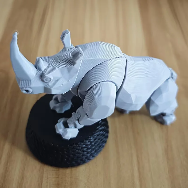1 Pcs  Rhinoceros Statue, with Whimsical Ox Horns, Mechanical Shape Structure Movable Joints Throughout The Body