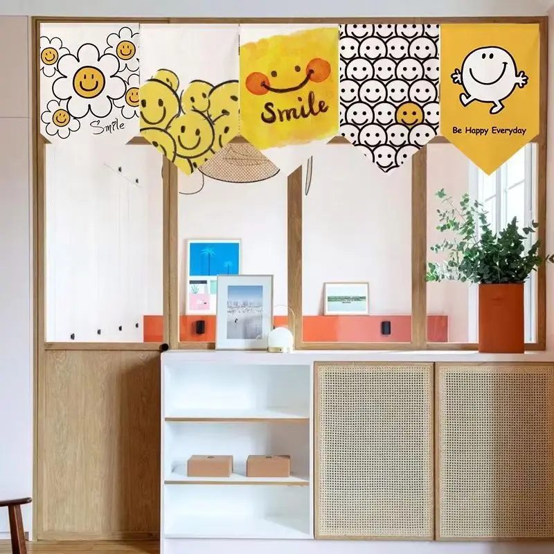 VIKAMA Korean Style Cute Cartoon Triangle Pennant Curtain Fabric Curtain for Kitchen Entryway Home Decor Room Divider