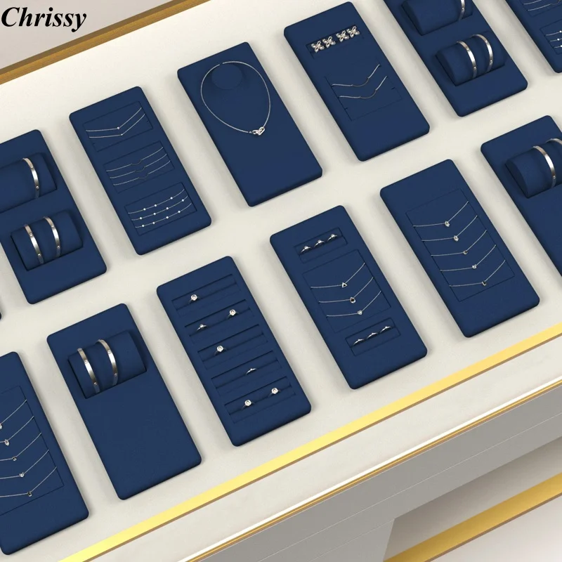 

Синий бархатный набор для демонстрации ювелирных изделий, магазинная стойка, реквизит для демонстрации ювелирных изделий для серег, колец, ожерелья, браслета