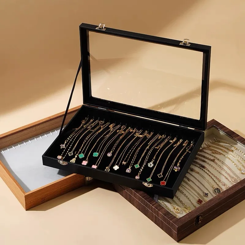 Dustproof Large Capacity Necklace Storage Box High End Velvet 20 Hooks Necklace Box Jewelry Store Counter Chain Display Box
