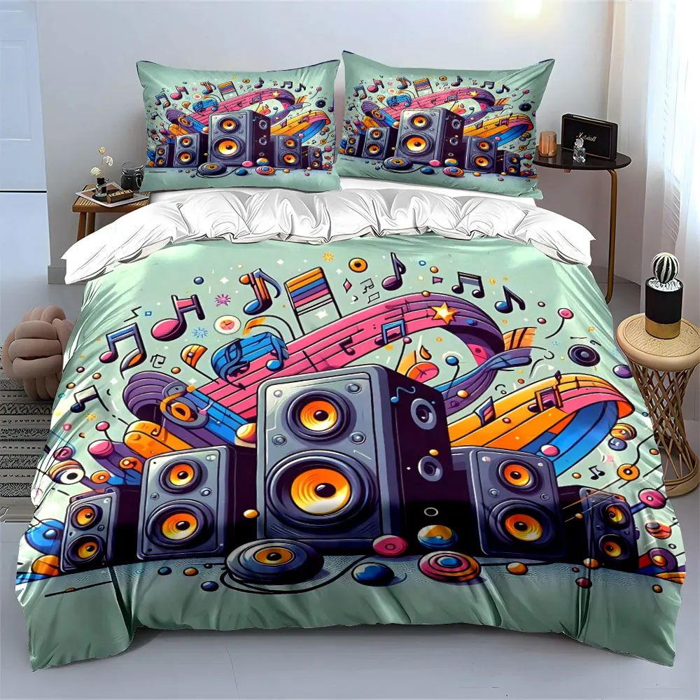Colorful Speaker Set for Music Events Soft Skin-Friendly Bedding Set Includes 1 Duvet Cover And 2 Pillowcase, Gift
