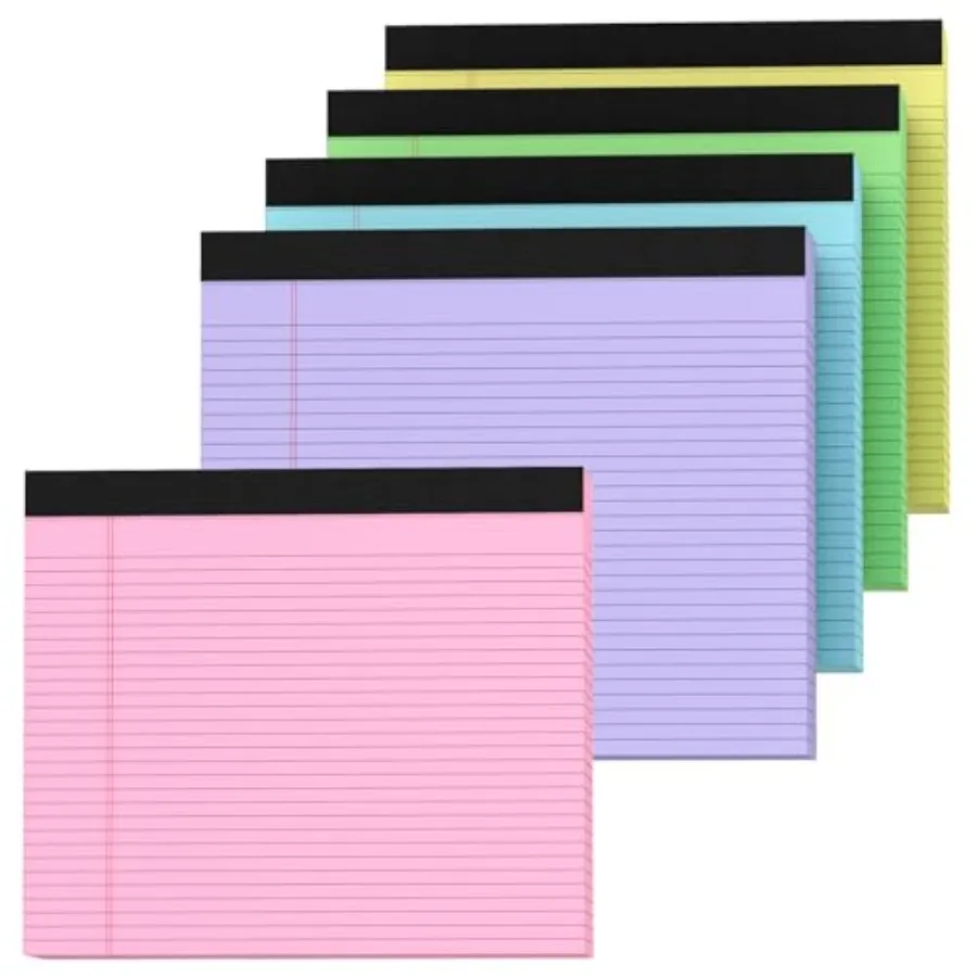

5 Pack Note Pads 11" x 9.5" Legal Pads College Ruled Notepads Colored Writing Pads Perforated Legal Pad 80GSM Legal Pad 30 Shee