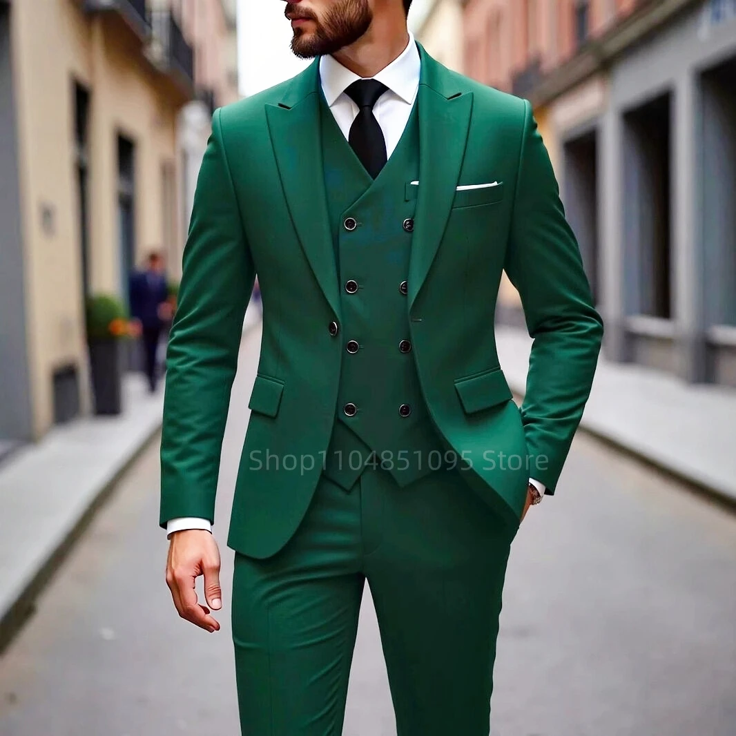 

Новые однотонные мужские костюмы из трех предметов, куртка, брюки, жилет, однобортный пиджак с острым лацканом, формальный свадебный пиджак, костюм высокого качества Homme