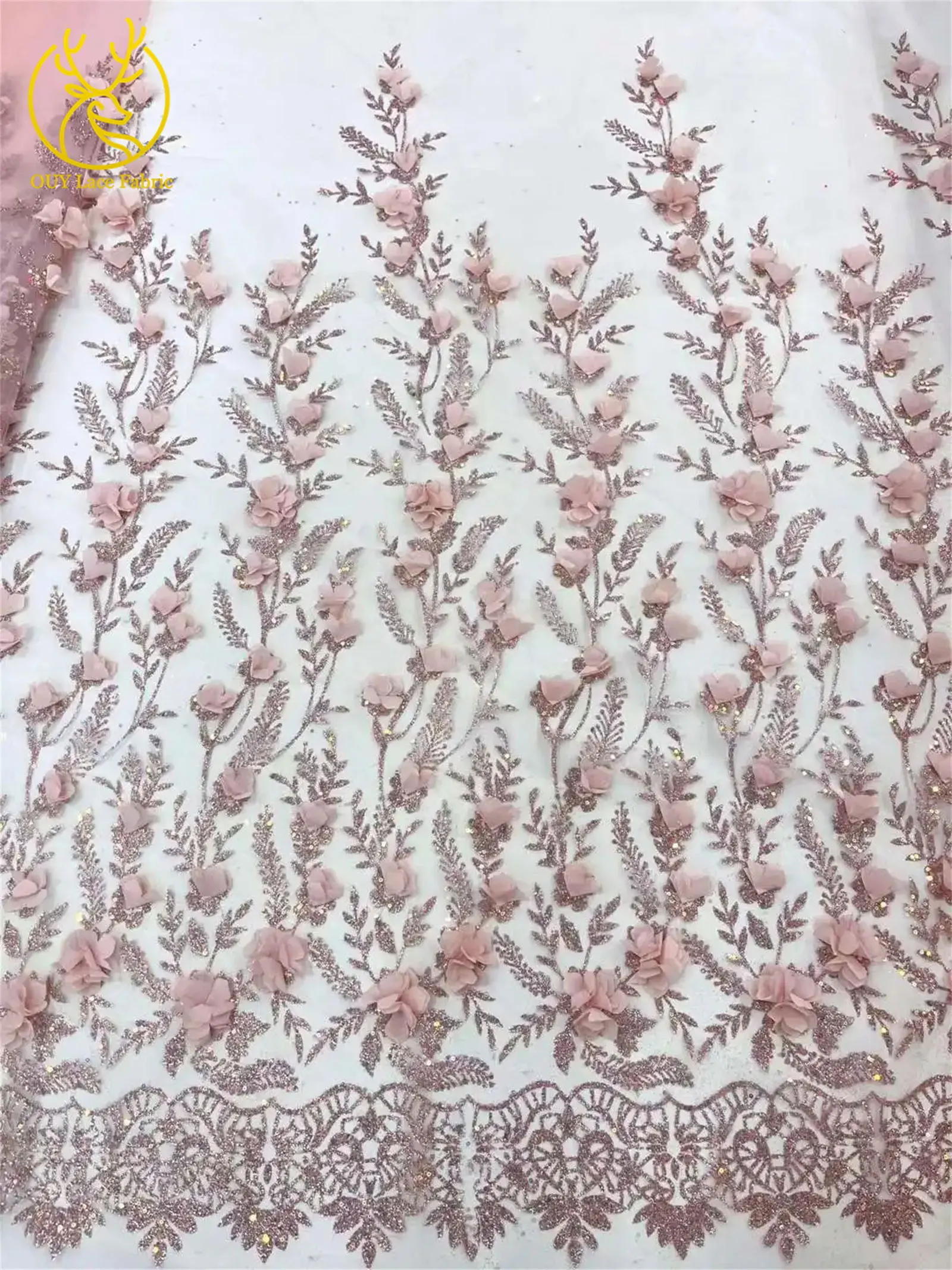 3D Lila Applikations-Spitzenstoff 2026 Hochwertige Afrikanische Glitzer-Pailletten-Spitze Nigerianisch für Hochzeit Braut Partykleid 5 Yards – Detail 5