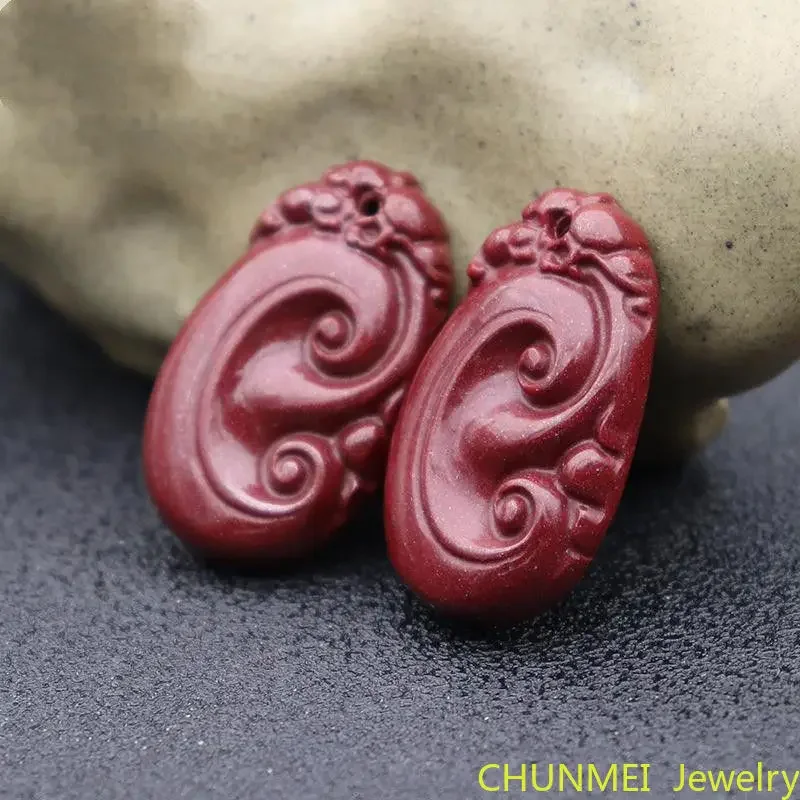Natural High Content Cinnabar Pendant Ruyi Pendant Original Stone Purple Gold Sand National Style Jewelry Accessories