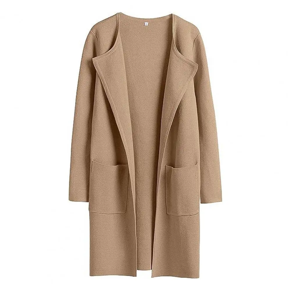 Manteau mi-long pour femme, col à revers, poche pour document, manches longues, veste décontractée élégante pour femme, vêtements d'extérieur monochromes, automne et hiver