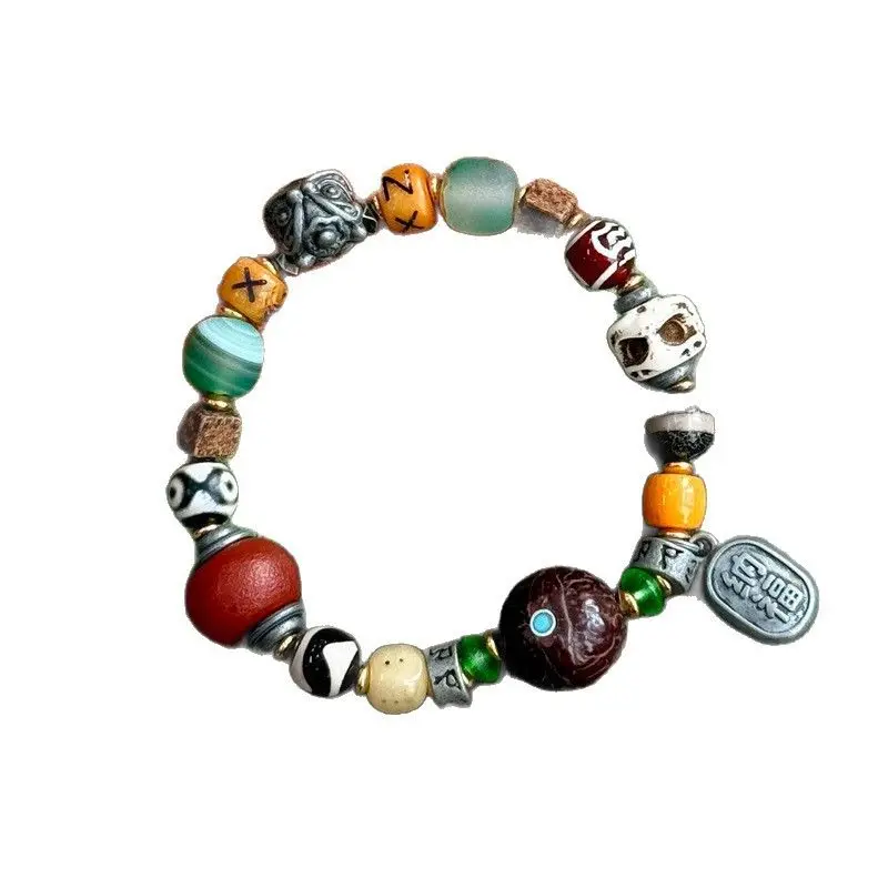 Traditional Tibetan Style Blessing Bracelet Yak Bone Camel Bone Dzi Bead Turquoise Agate Star Moon Bodhi Lucky Fortune Jewelry