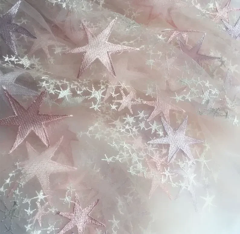 5 Colors Exquisite Star Embroidered Lace Fabric star Soft Pink Tulle For Couture Dress Prom Dress For Wedding  Ivory Illusion