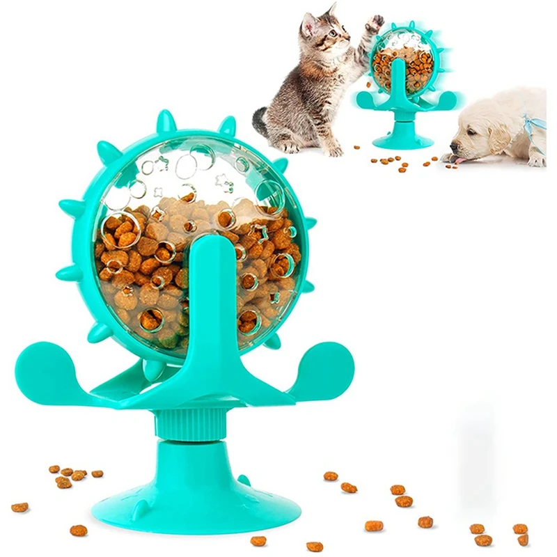 Slow Feeder Dog Bowls Interactive Cat Slow Feeder Windmill Treat Dispensing Dog Toys With Powerful Suction Cup Pet Treat Toy