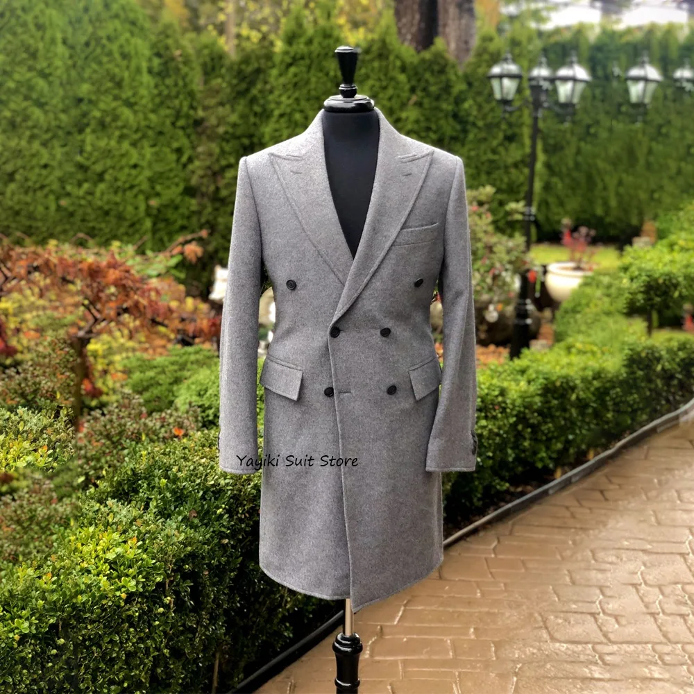 

Men's Long Coat Casual Suit Jackets Man Jackets High Quality Wool Fabric Notched Lapel Double-breasted Fashion Social Suits