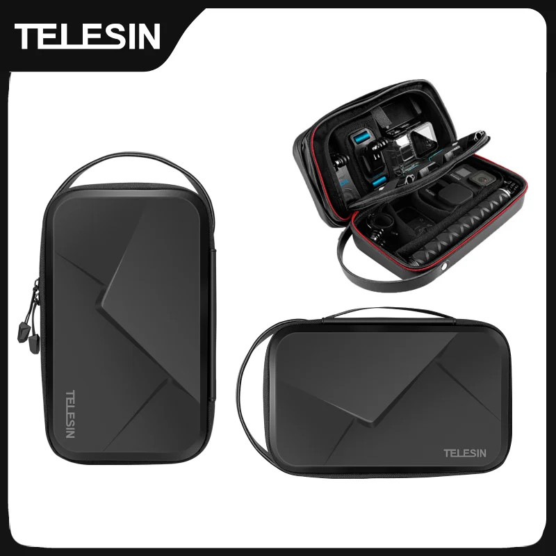 TELESIN Waterproof Carrying Adjustable Space Bag PU for GoPro Hero 13 12 11 10 9 8 7 6 Insta360 Osmo Action Accessories Bag