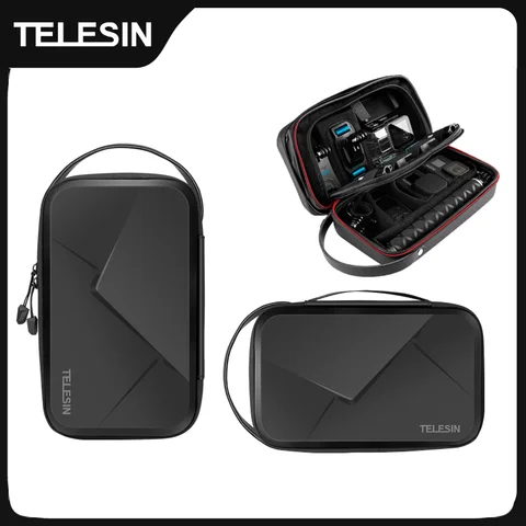 Telesin bolsa de transporte ajustável à prova d'água pu para gopro hero 13 12 11 10 9 8 7 6 insta360 osmo bolsa de acessórios de ação