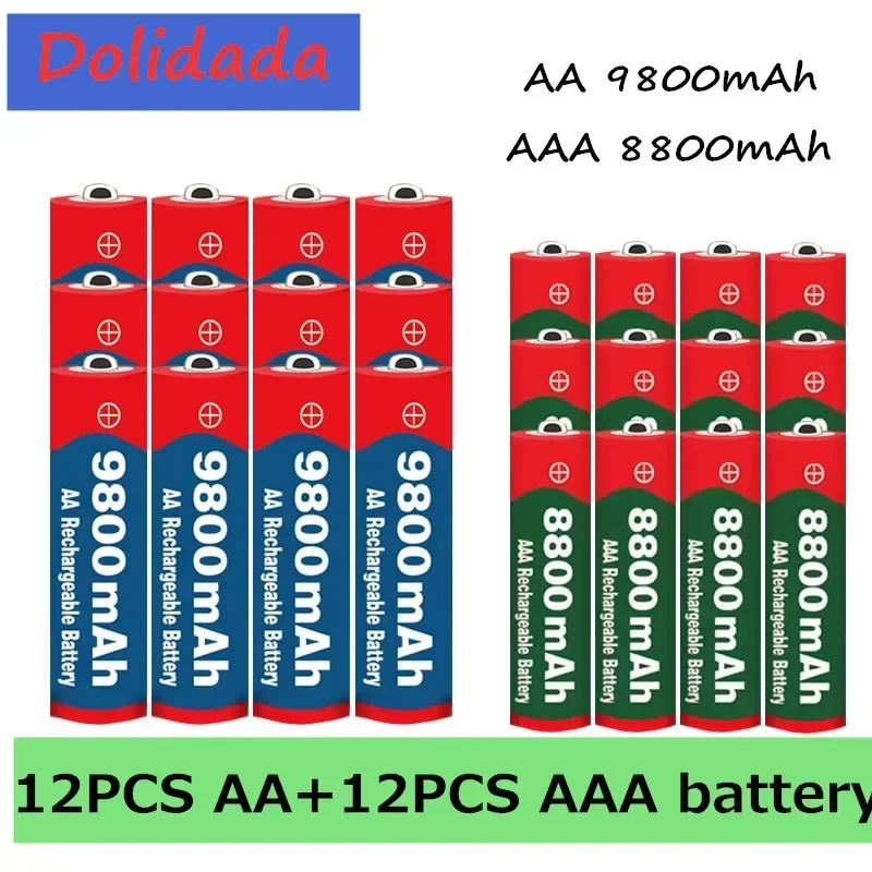 100%Original  New 1.5V AA 9800mAh+1.5V AAA 8800mAh Alkaline1.5V Rechargeable Battery For Clock Toys Camera battery