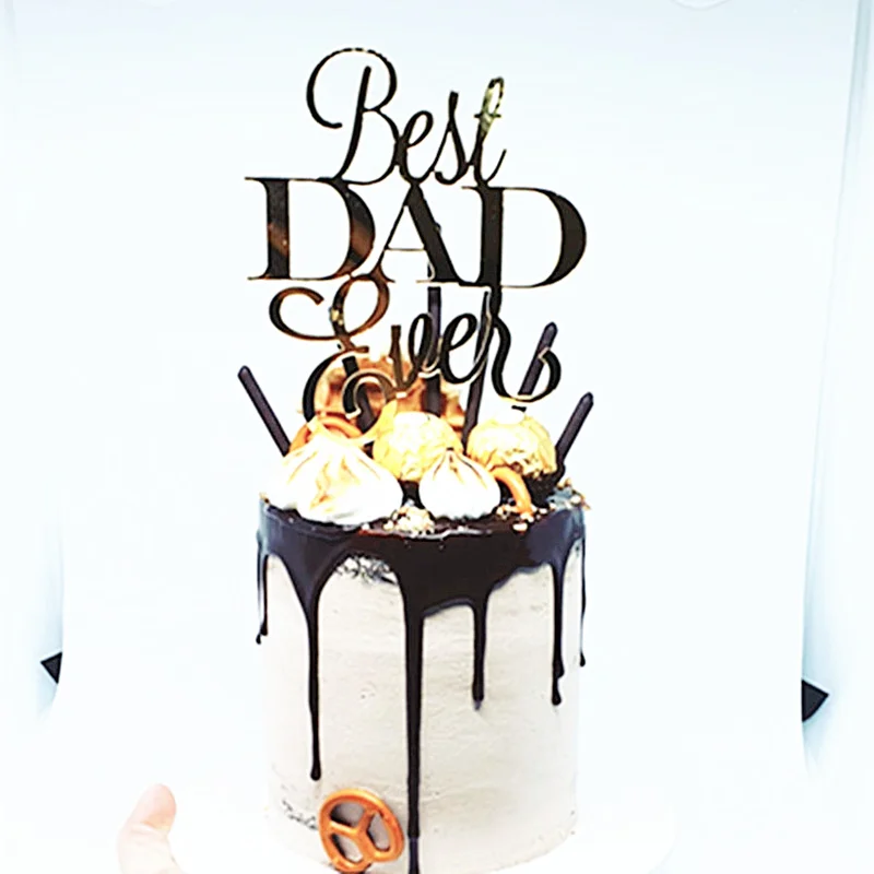 Simple Design DAD Birthday Cake Topper Gold Black Acrylic Happy Father's Day Party Cake Toppers Dessert Decoration Holiday Gift