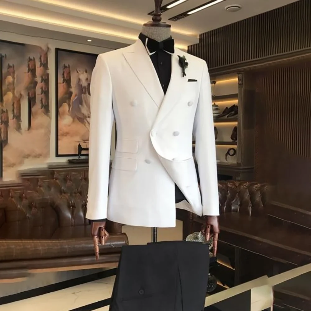 

Double Breasted Men Wedding Party Tuxedo 2 Pieces Jacket Pants Fashion High Quality Male Blazer Set Traje De Hombre Elegante