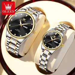 Olevs-Montre de couple à quartz de luxe pour hommes et femmes, montre-bracelet d'affaires classique, éclat étanche, semaine de calendrier, cadeaux, nouveau, 3612