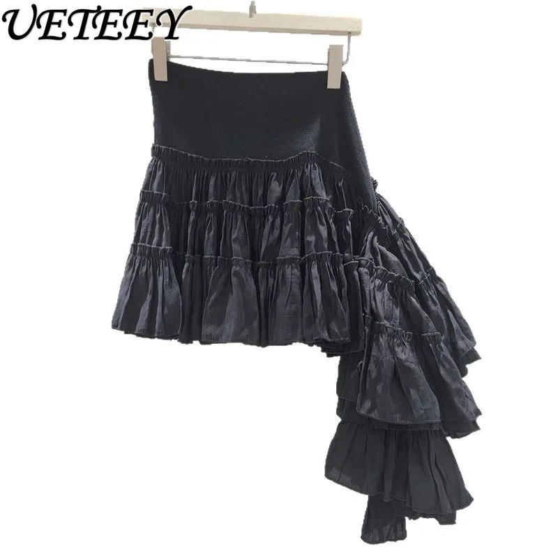 صيف جديد الفرنسية عالية الخصر غير النظامية كشكش ليف تنورة المرأة صديرية دائرية اثنين ارتداء بلون الربط تنوعا التنانير