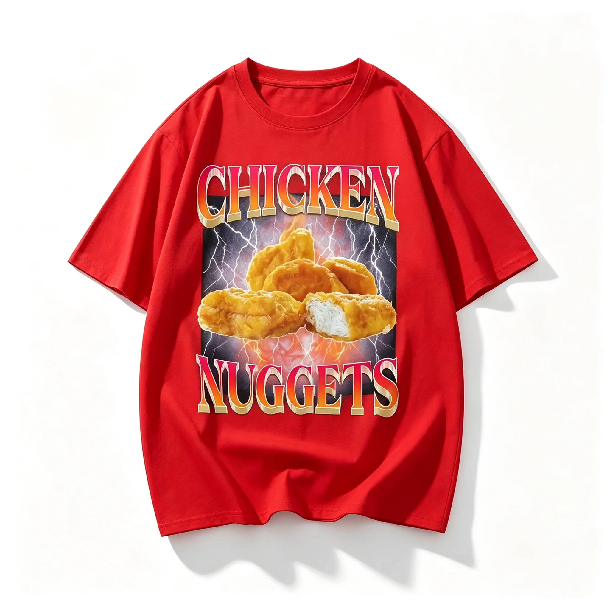 Funny Chicken Nugget Shirt, “CHICKEN NUGGETS” Printed Casual Tee, Cotton Comfortable Streetwear Top, Unisex Short Sleeve Fashion