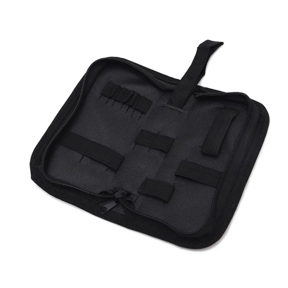 Multifunction Small Tool Storage Bag – Zipper Pouch Organizer With Handle – Black & Orange Oxford Cloth