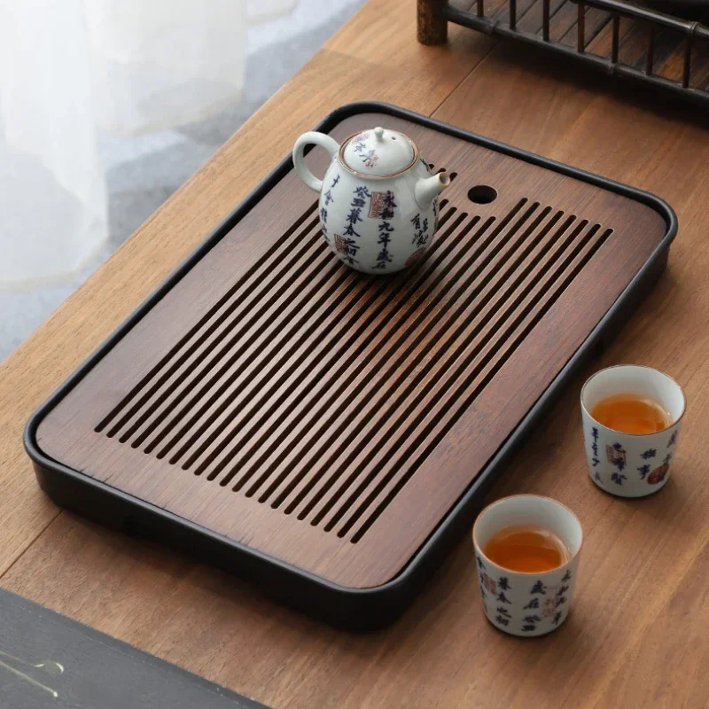 Bamboo Tea Tray with Water Storage Simple Tea Set Accessory Kungfu Tea Table with Drainage for Household and Office