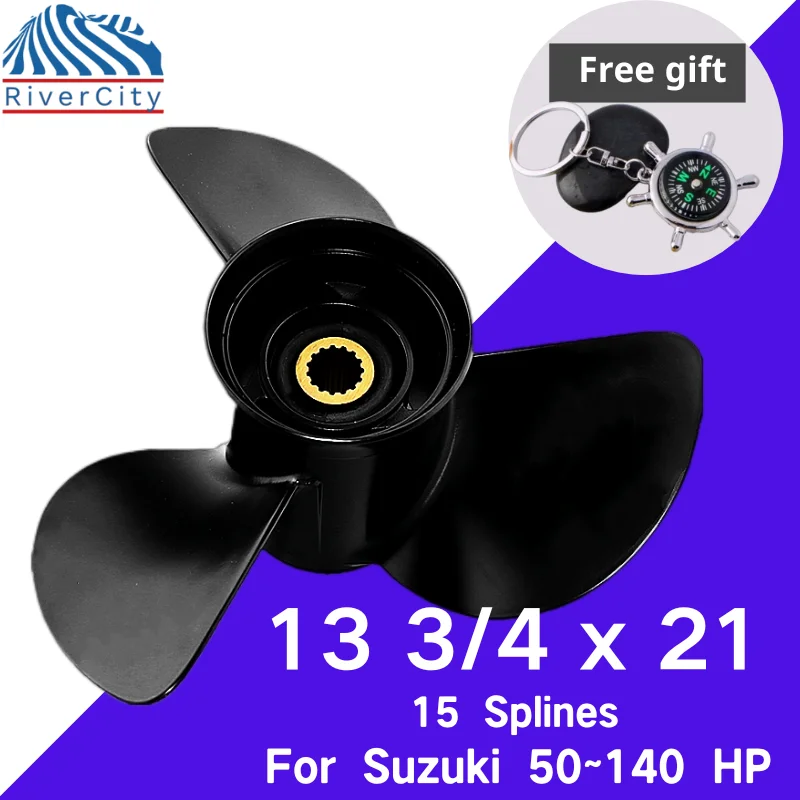 RiverCity Outboard Propeller For SUZUKI 60hp 70hp 90hp 100hp 115hp 140hp Aluminum prop 3 Blade 15 Tooth Boat Part 13 3/4x21