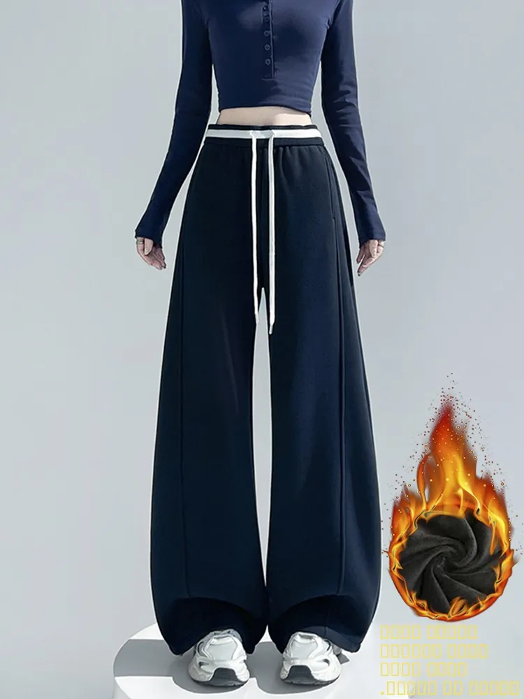 

Женские зимние утепленные брюки с высокой талией и широкими штанинами, повседневные свободные брюки для женщин