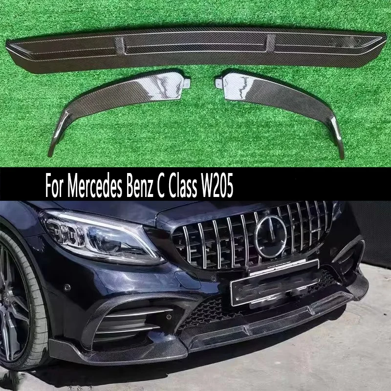 For Mercedes Benz C Class W205 C200 C260 C300 2018-2021 Carbon Fiber Car Front Bumper Lip Front lip Front Chin Spoiler Auto part