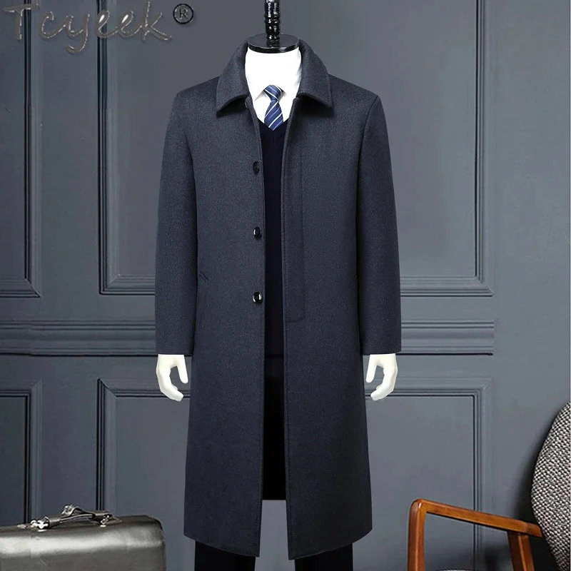 85% Tcyeek Cashmere for Man Clothing Casual Long Woolen Mens Jackets Fall Winter Fashion Warm Wool Coat Loose Down Coats