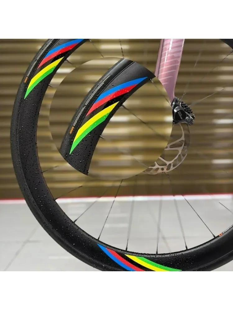 AliExpress NONE 16Pcs Bicycle Wheel Sticker Set, Rainbow Racing Stripes Carbon Fiber Glossy Vinyl Wheel Decals, Black Base Exterior Decor