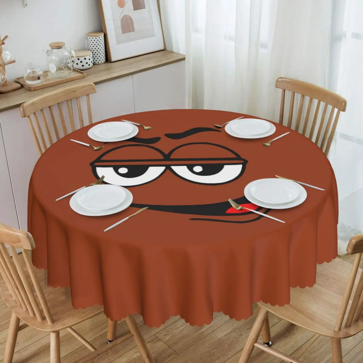 Customized Round Cartoon Chocolate Red Candy Face Tablecloth 60 inches Kitchen Dinning Table Cloth Spillproof Table Cover