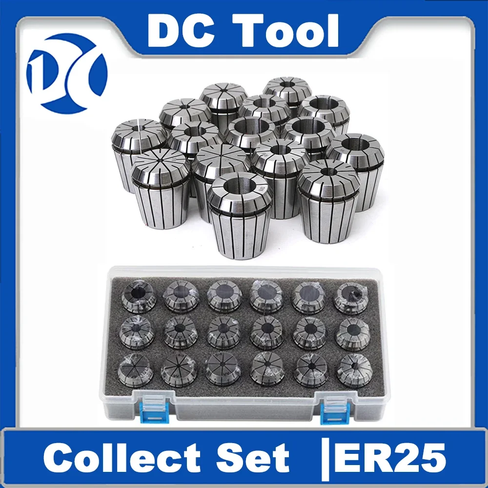 ER25 Set ER Spring Collet Chuck 0.015 0.008mm for CNC Milling Tool Holder Engraving Machine Lathe Milling ER Collet Set with Box