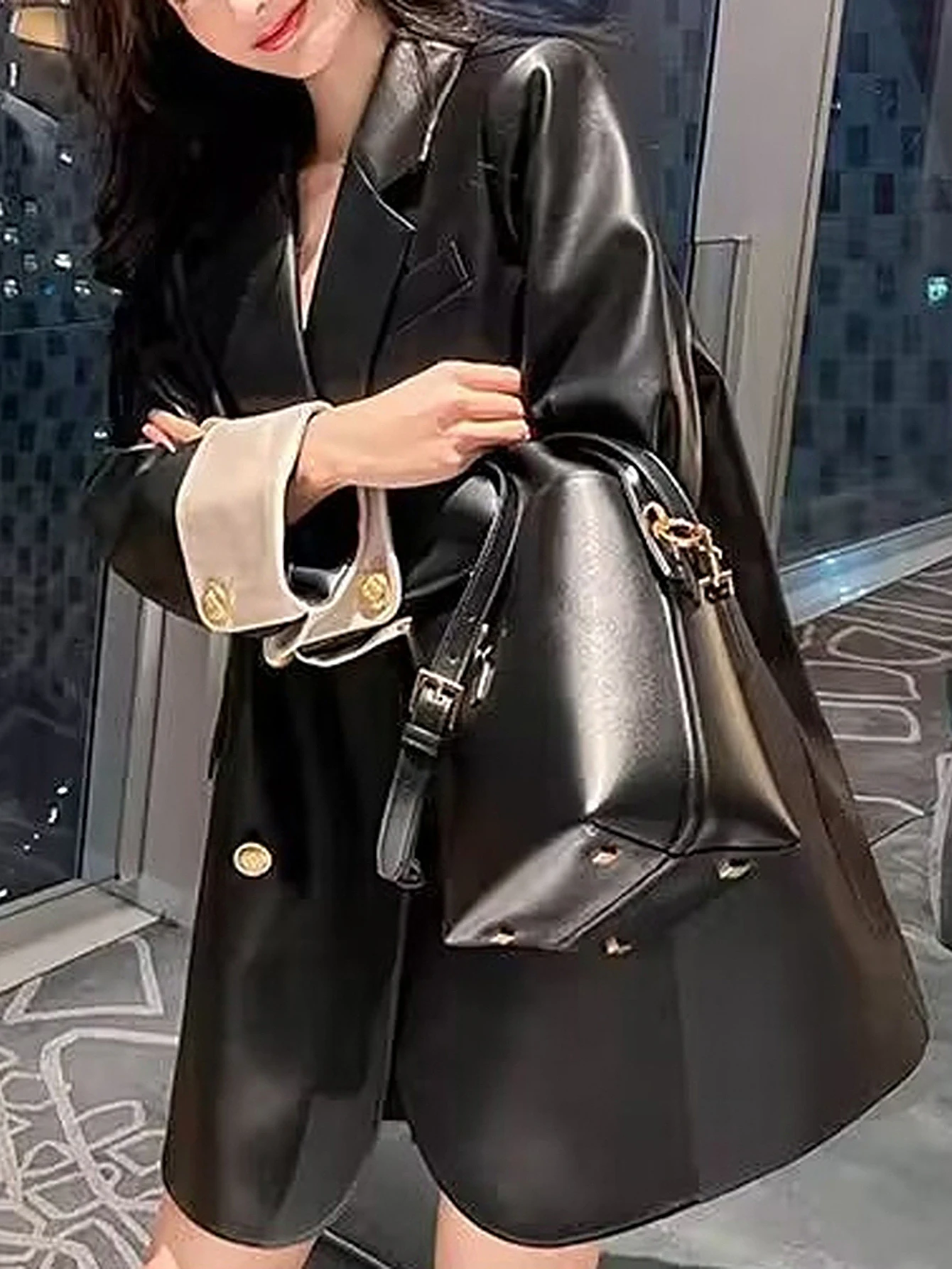 

Женская легкая куртка с длинным рукавом, свободная посадка, однотонная модная уличная одежда с лацканами, осенняя одежда с карманами