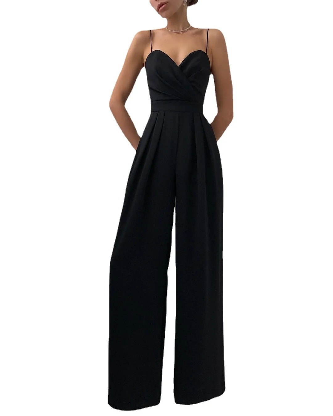 Elegant Jumpsuit Women Summer Solid Sexy Sleeveless Sling Wrapped Chest High Waist Rompers Casual Party Female Jumpsuit