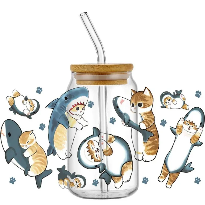 

Hot Sale Cartoon 3D Waterproof DIY 16oz Libbey UV Cute Cat DTF Wrap Transfer Sticker MUG Decal Cup decoration Wholesale