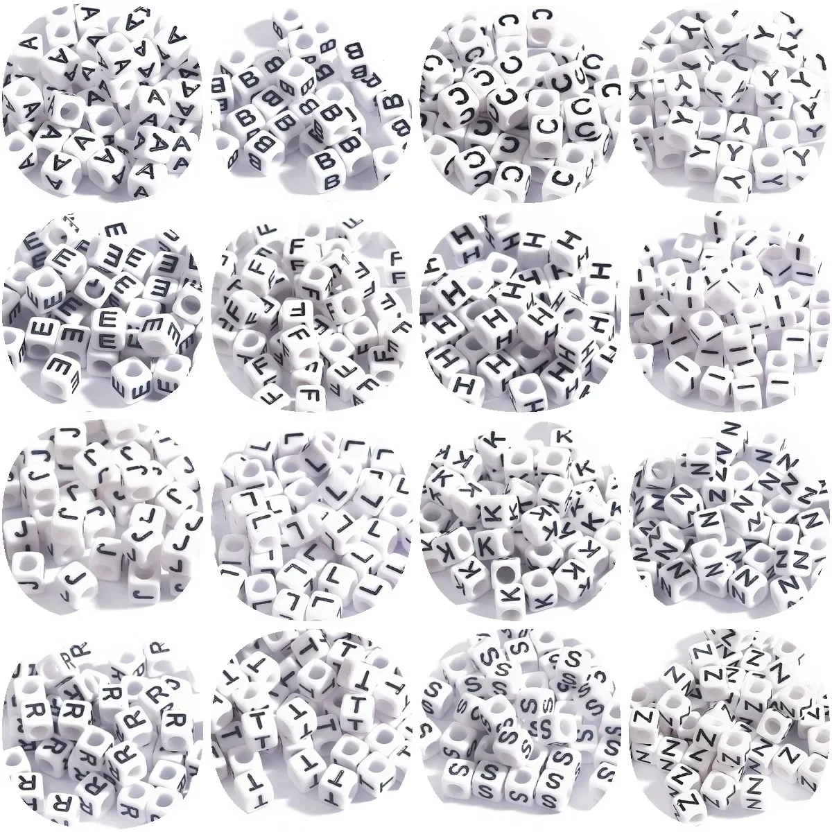 100/200/300/500pcs Square White and Black Letter Beads Cube Loose Spacer Alphabet Beads For Jewelry Making Diy Accessories 6x6mm