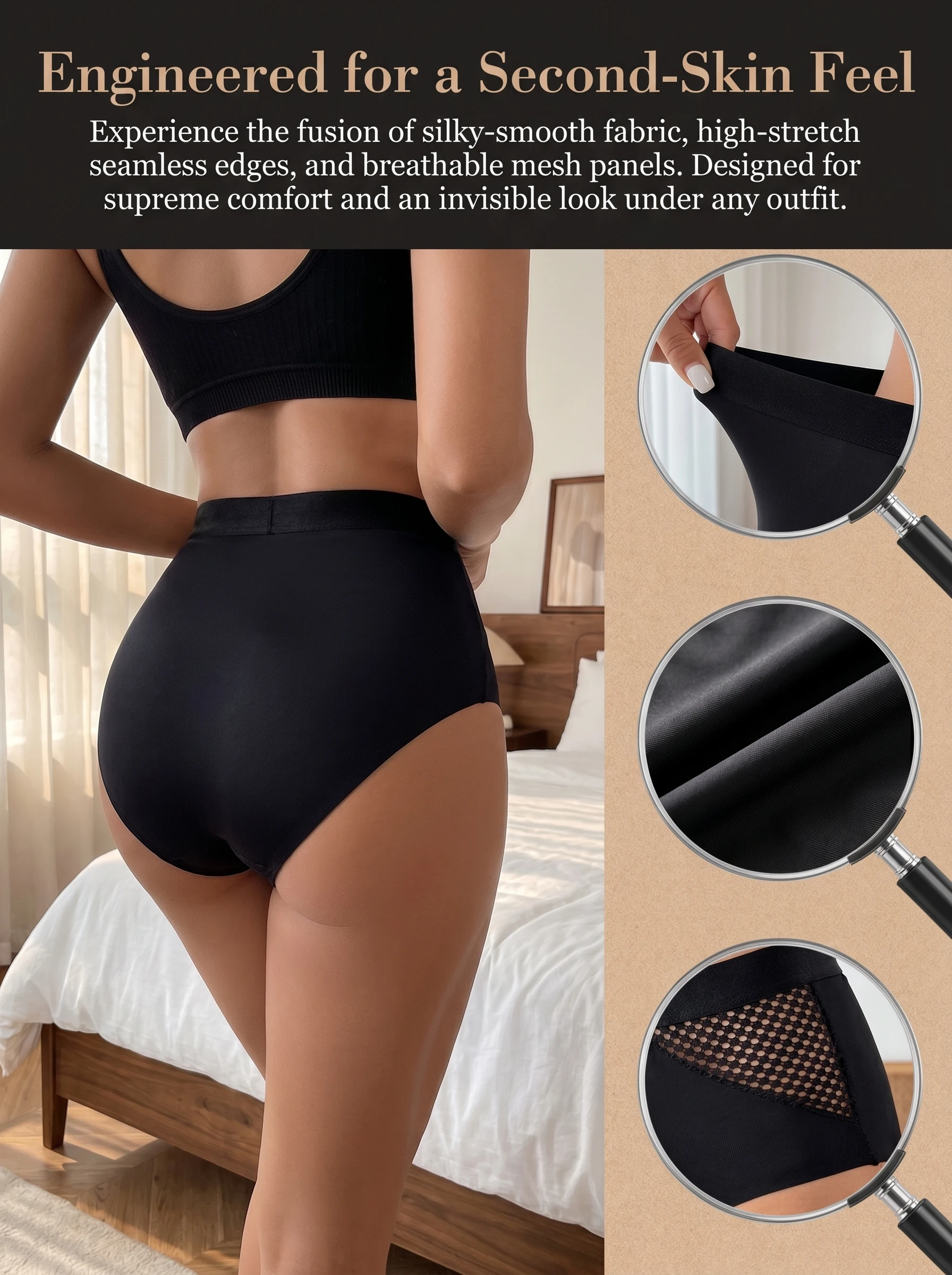 Black invisible seamless triangle pants sexy hollow underwear with hip lifting and abdominal compression underwear Z2601