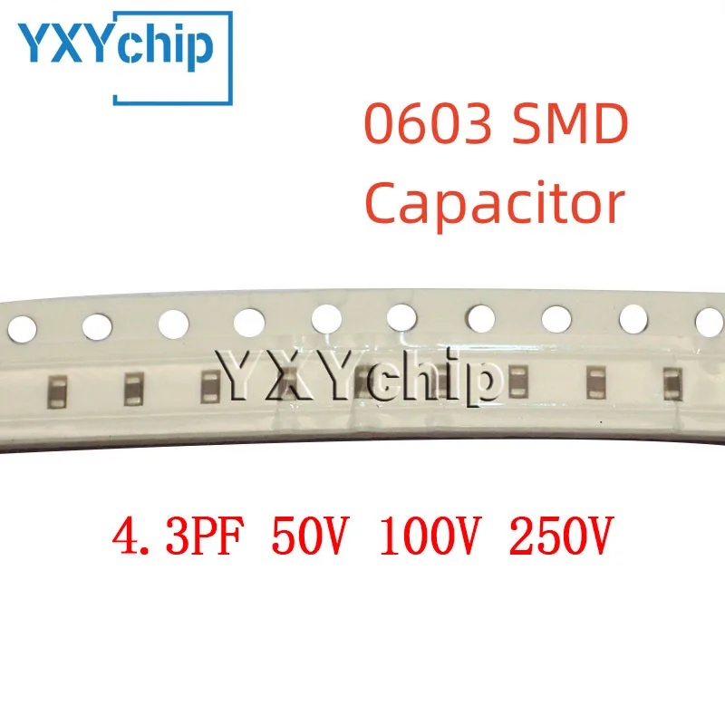 4.3PF 0603 50V 100V 250V ± คาปาซิเตอร์เซรามิกหลายชั้น C0G ชิป SMD 100ชิ้น