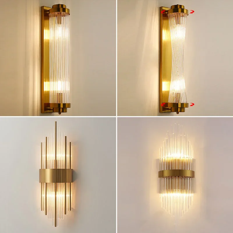 

2025 Rechargeable Battery Wall Lamp Wiring Free Crystal Wall Lamp Light Luxury Modern For Living Room Golden Led Wall Sconce Lam
