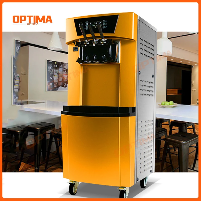 آلة الآيس كريم المخروطية التجارية التلقائية العمودية الكهربائية لا تنظيف التبريد السريع ثلاثة ألوان معدات متعددة الوظائف