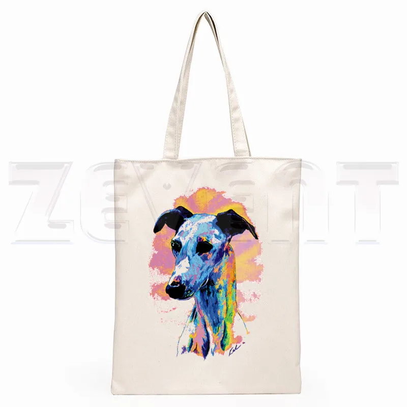 Bolsa de lona para cães galgo para mulheres e meninas, bolsa simples de armazenamento de grande capacidade, bolsa de ombro reutilizável