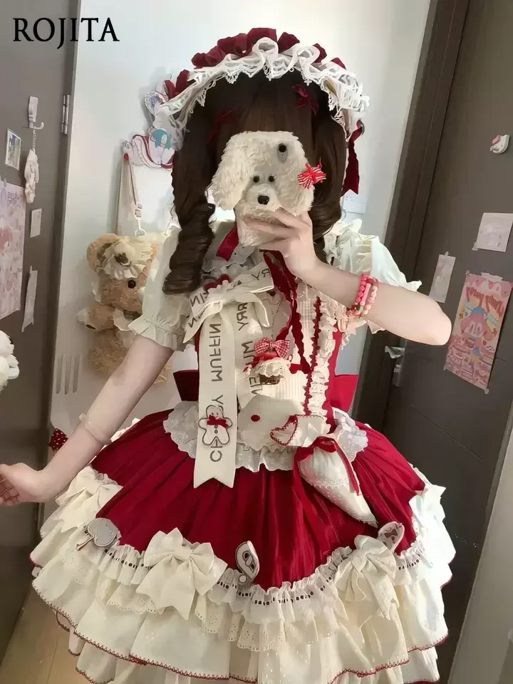 

Cute Sweet Creamy Vintage Doll Feel Lolita Dress Summer Lolita Girl Gorgeous Puffy Princess Dress Women's Birthday Dress