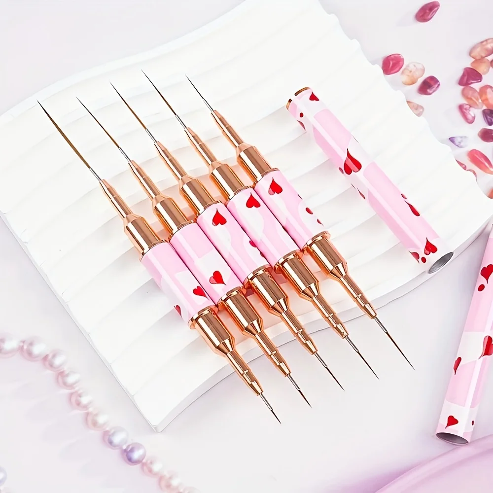 5pcs Dual-Tip Nail Art Brush Set, Gel Nail Design Pen with Line Brushes for Manicure