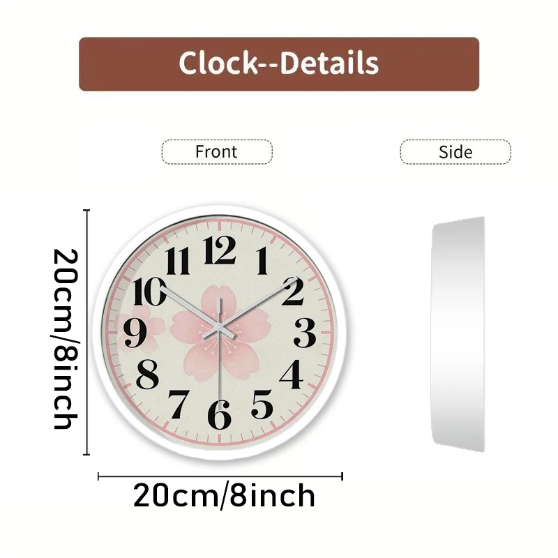 Cherry Blossom Design Cartoon Round Silent Hanging Wall Clock,Suitable For Living Room, School,Study Room,Bedroom,Children Gifts