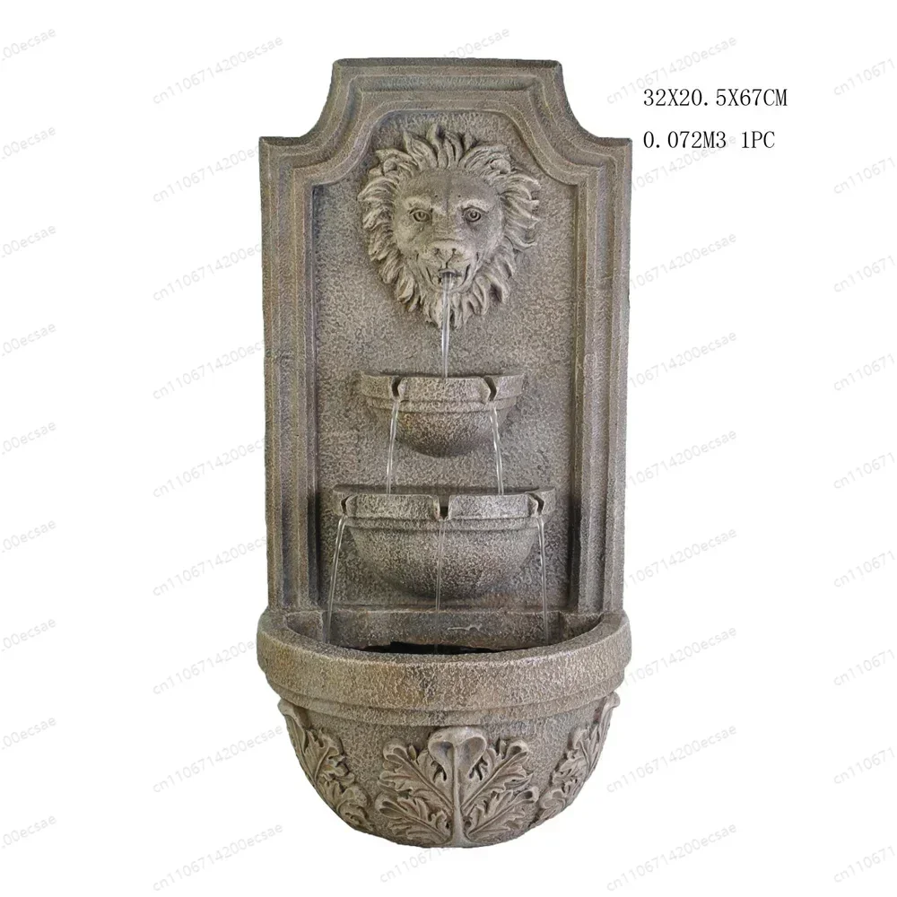 Durable Lion Head Wall Mounted Water Fountain, Verdigris Sandstone Finish Outdoor Bird Bath & Waterfall Feature