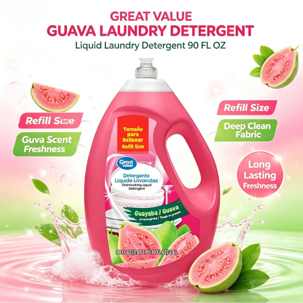 Dish Washing Liquid Detergent Guava 90 fl oz Kitchen Soap Grease Cutter Plant Based Strong Cleaning Power Fresh Scent Degreaser Dish Soap for Hand Washing Dishes